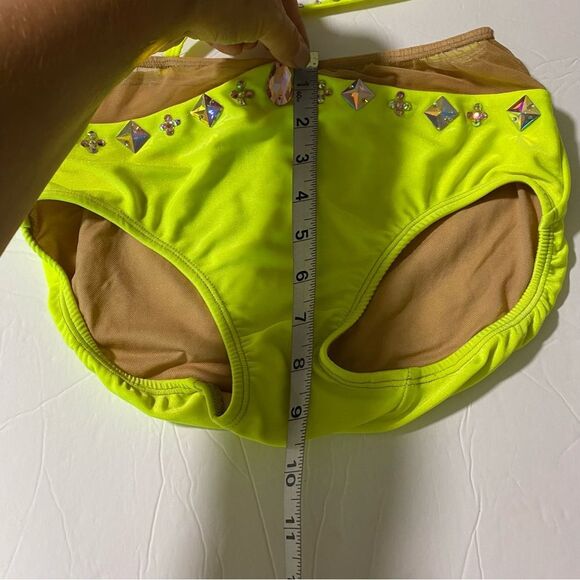 Patrick J designs solo custom dance costume neon yellow  leotard 2 piece SA - Picture 9 of 11